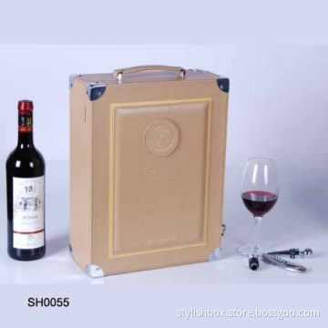 Beige PU Wine Box for Two Bottles (SH0055)